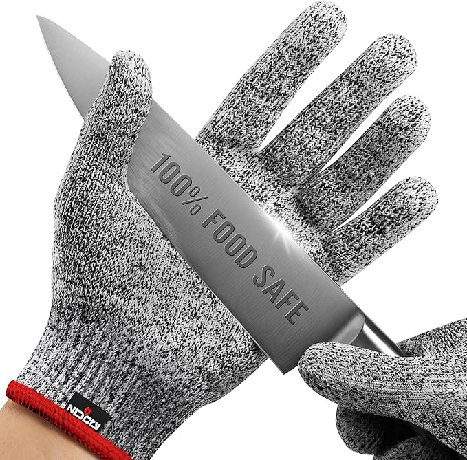 NoCry Premium Cut Resistant Gloves Food Grade — 100% Food Safe — Level 5 Meat Cutting Glove for Chefs & Butchers — Perfect Mandoline Glove or Oyster Shucking Gloves with Superior Comfort & Dexterity