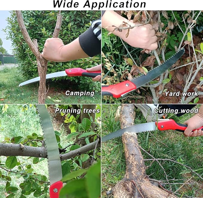 10 Inch Heavy Duty Pruning Saw, Folding Hand Saw with SK5 Curved Blade, Triple-cut Razor Teeth Used for Trees Wood Cutting Camping Gardening Work, Hiking, Landscaping, Tree Trimming
