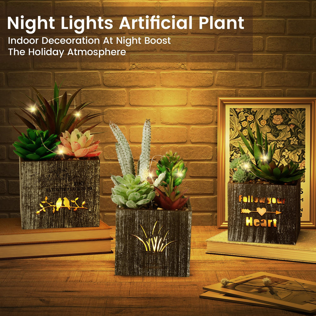 Kinkota Fake Plants Succulent Plants Artificial in Pots with LED Lights