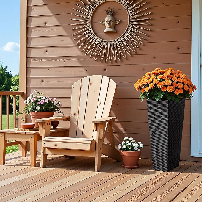 Devoko Resin Tall Planters for Outdoor Plants Set of 2, Large Taper Outdoor Planter Pots with 4 Drainage Holes, Flower Pots Modern Decor for Porch, Patio, Backyard, Home Garden (Black, 24")