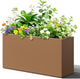 Rectangle Planter for Indoor & Outdoor, Tall and Long Planter Boxes with Drainage Holes, Mental Planter Box All-Weather Use for Plants, Flowers, 32" L x 10" W x 16.3" H, Brown