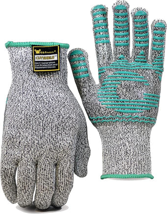 G & F 77100XL Cut Resistant Gloves With Anti-Slip Silicone Block Palm coating technology, 1 pair XL Grey
