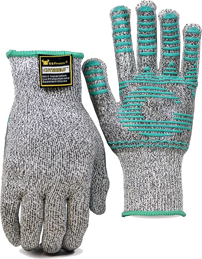 G & F 77100L 1pair glove Cut Resistant with Anti-Slip Silicone Block Palm coating technology, Grey