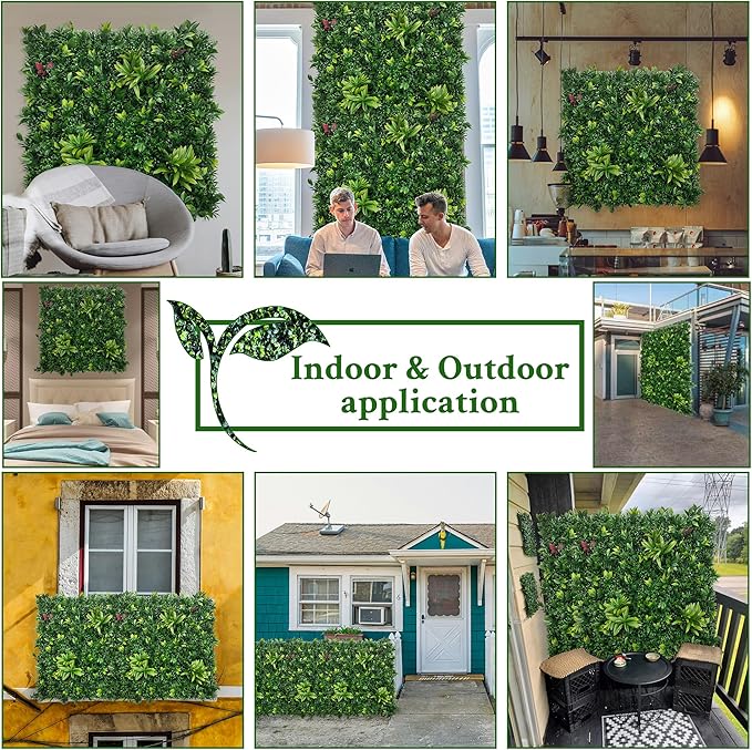 ODTORY Artificial Boxwood Panels: 20"x20" 8P UV-Anti Fake Grass Ivy Privacy Hedge Greenery Backdrop Fence Wall Screen for Garden Fence Covering Privacy, Outdoor Indoor Home Decor