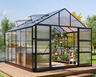 HOWE 10x12x8.4 FT Polycarbonate Greenhouse with 4 Vent Windows