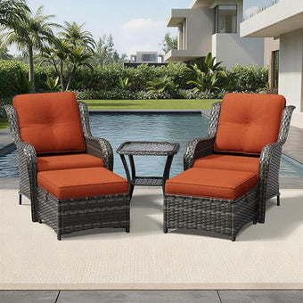 Joyside 5 Piece Wicker Patio Furniture Set, Rattan Patio Chairs with High Back, Deep Seating, Wide Armrest, Thickened Cushions, Outdoor Furniture for Deck, Porch Use