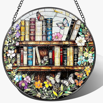 LAOWEIKI 8'' Stained Glass Suncatcher Ornament, Stained Glass Window Hanging, Sun Catchers for Windows Hanging Ornaments, Window Decor | Book Club Gift, Fantasy Book Lover Gift, Reader Gifts