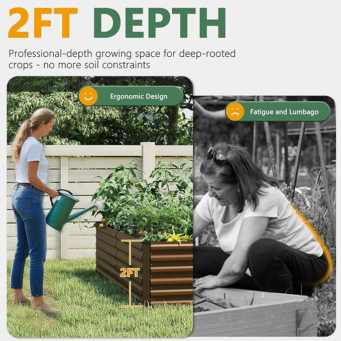 FOOWIN 4pcs 6x3x2ft Galvanized Raised Garden Bed, Planter Raised Garden Boxes Outdoor, Large Metal Raised Beds for Gardening, Garden Bed for Vegetables, Flowers, Herb,269 Gallon Capacity, Brown