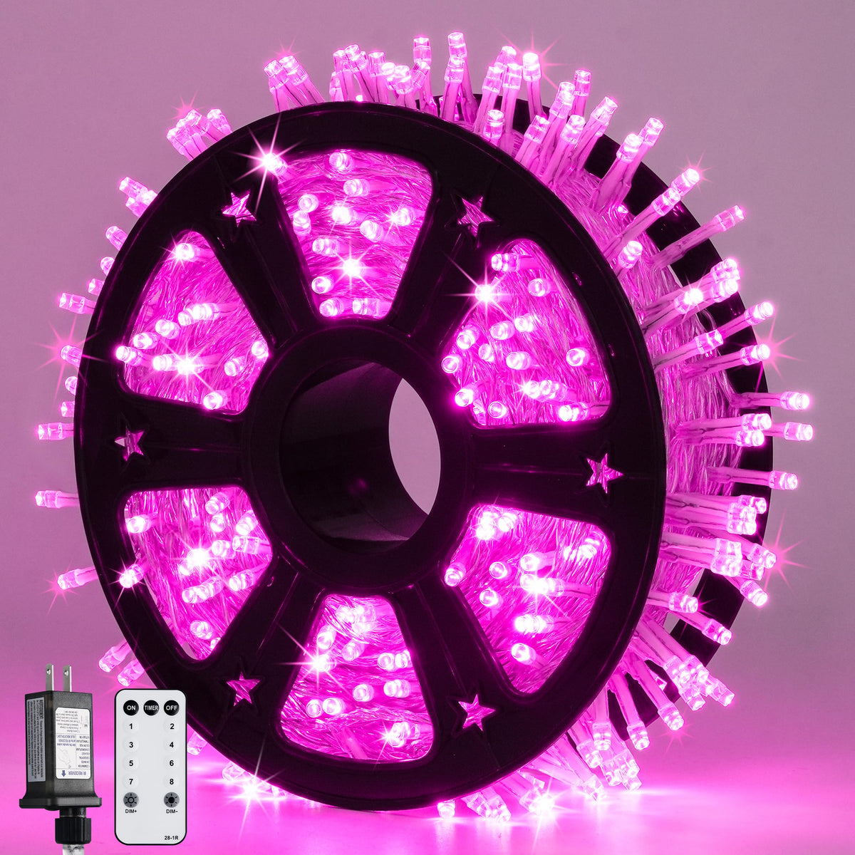 JMEXSUSS 600 LED Pink Christmas String Lights Indoor Outdoor Plug in