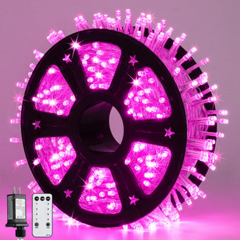 JMEXSUSS 600 LED Pink Christmas String Lights Indoor Outdoor Plug in