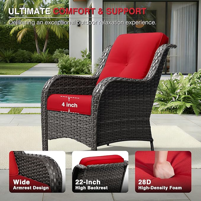 Joyside 7 Piece Wicker Patio Furniture Set, Rattan Patio Chairs with High Back, Deep Seating, Wide Armrest, Thickened Cushions, Outdoor Furniture for Deck, Porch Use