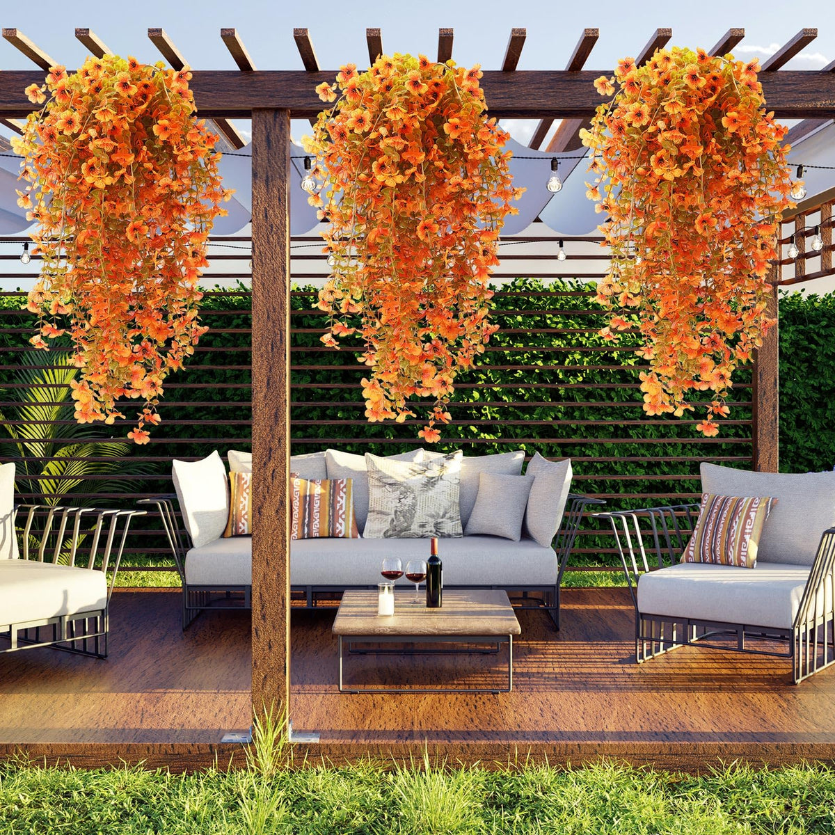 FineCheer 6 Pcs Fall Artificial Hanging Flowers Outdoor, Warm Color