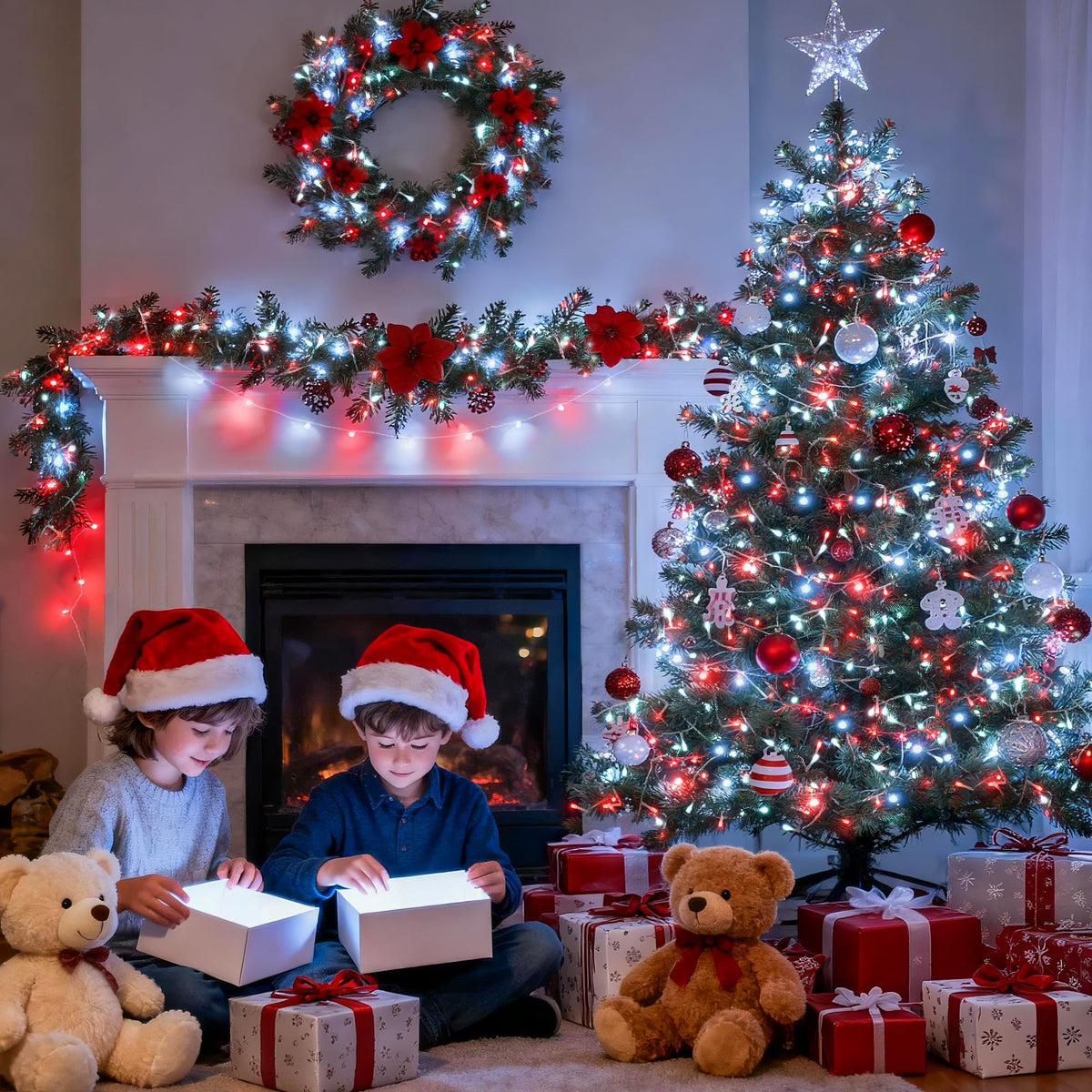 JMEXSUSS 600 LED Red and White Christmas Tree Lights with Remote