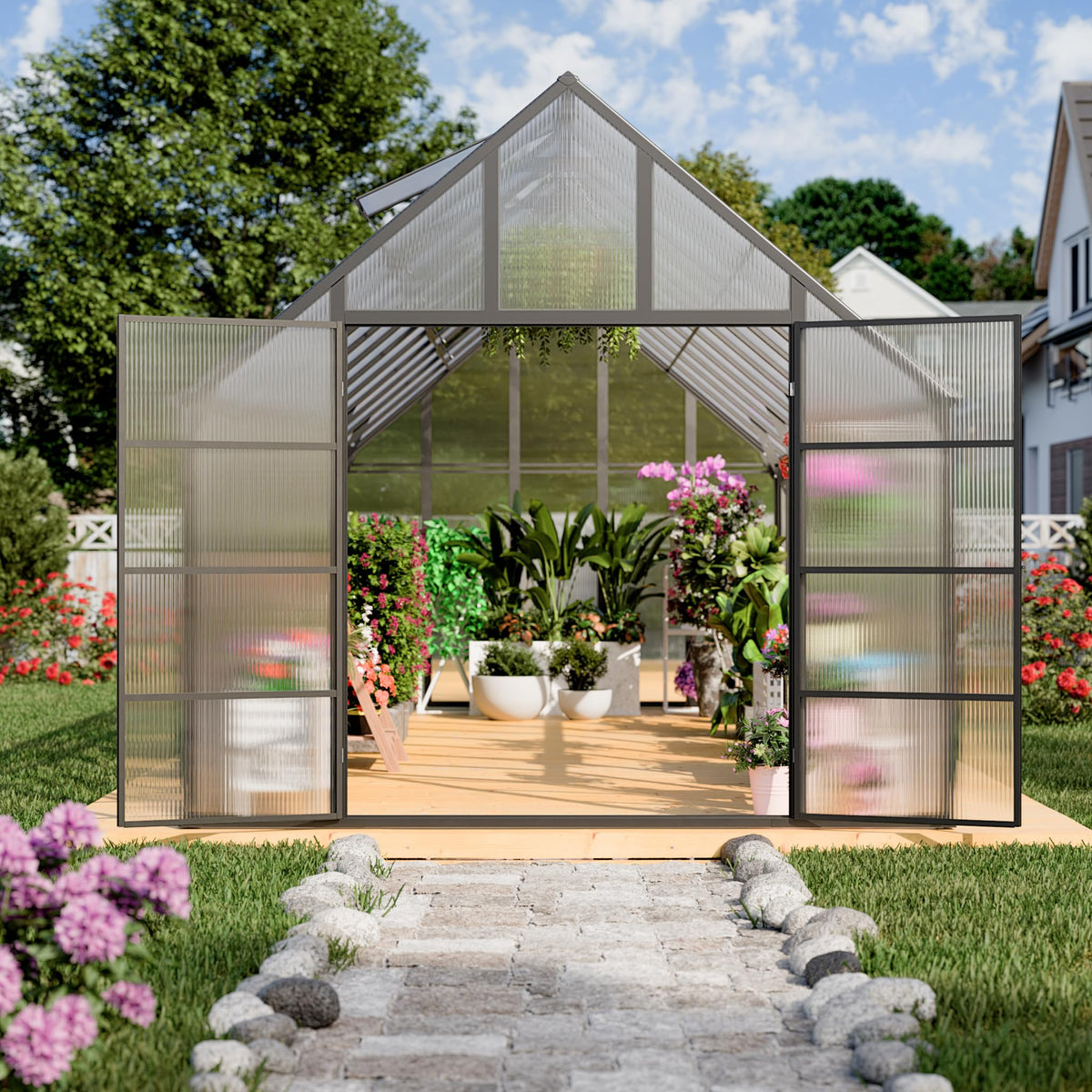 10x24 FT Polycarbonate Greenhouse Large Heavy Duty Aluminum Frame