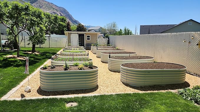A ANLEOLIFE 8X4X2 ft Galvanized Raised Garden Beds Outdoor, Oval Large Metal Deep Root Planter Box for Planting Vegetables Flowers Herb, Anti-Rust & Easy-Setup, Antique White