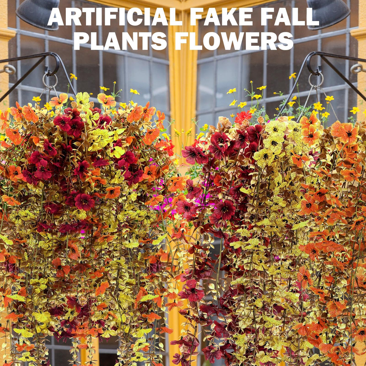 FineCheer 6 Pcs Fall Artificial Hanging Flowers Outdoor, Retro Color