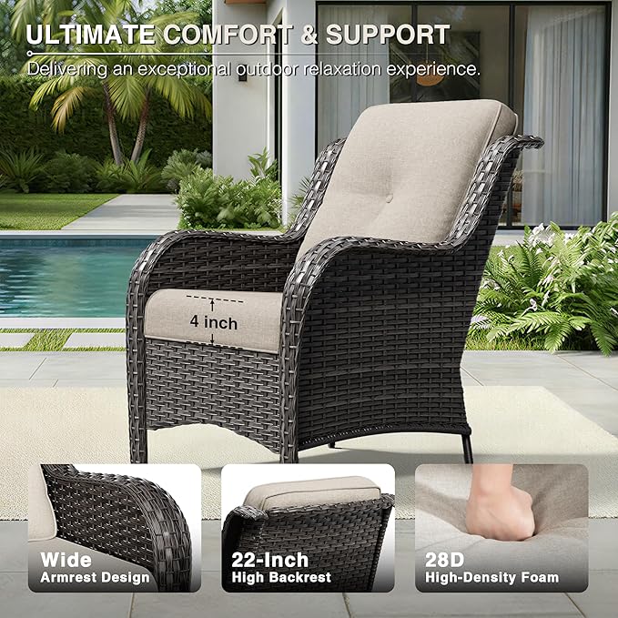 Joyside 5 Piece Wicker Patio Furniture Set, Rattan Patio Chairs with High Back, Deep Seating, Wide Armrest, Thickened Cushions, Outdoor Furniture for Deck, Porch Use