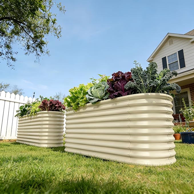 2-Pack 30" Extra Tall Galvanized Raised Garden Bed, 8x2x2.5 ft Metal Planters for Outdoor Plants, Heavy Duty Flower Bed for Vegetable, Garden Bed Outdoor Large Planter Box - Sand Beige