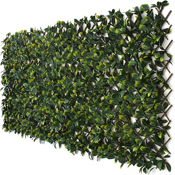 Laurel Leaf Expandable Faux Privacy Fence - Lattice Panels for Outside - Bamboo Wood Trellis/Wall Trellis for Artificial Green Wall (4)