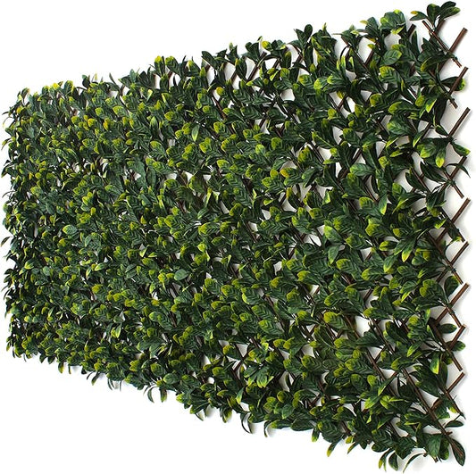 Laurel Leaf Expandable Faux Privacy Fence - Lattice Panels for Outside - Bamboo Wood Trellis/Wall Trellis for Artificial Green Wall (4)