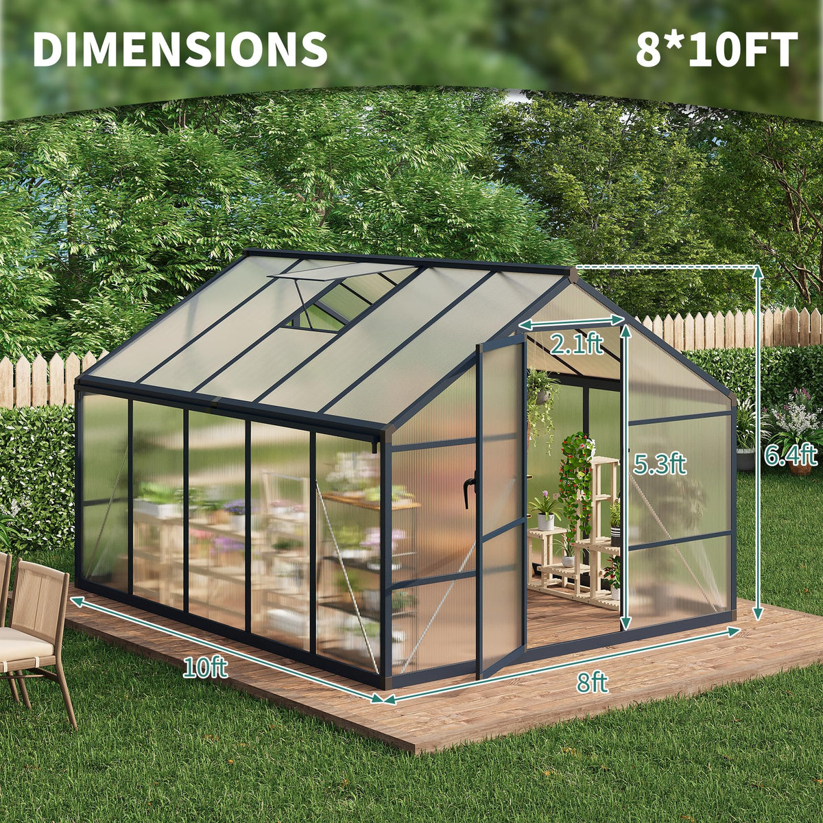 Garvee 8x10ft Walk-in Greenhouse, Heavy Duty Large Outdoor Green House