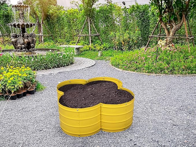 Galvanized Raised Garden Beds Outdoor // 3×3×1 ft Planter Raised Beds for Gardening, Vegetables, Flowers // Large Metal Garden Box (Yellow) // Patented Tool-Free Design