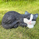 Garden Outdoor Decor Cats Statue, Sleeping Cat Figurines Garden Statues & Sculpture Decor for Patio, Porch and Lawn, Cat Memorial Stone Gifts for Lover and Womens Black