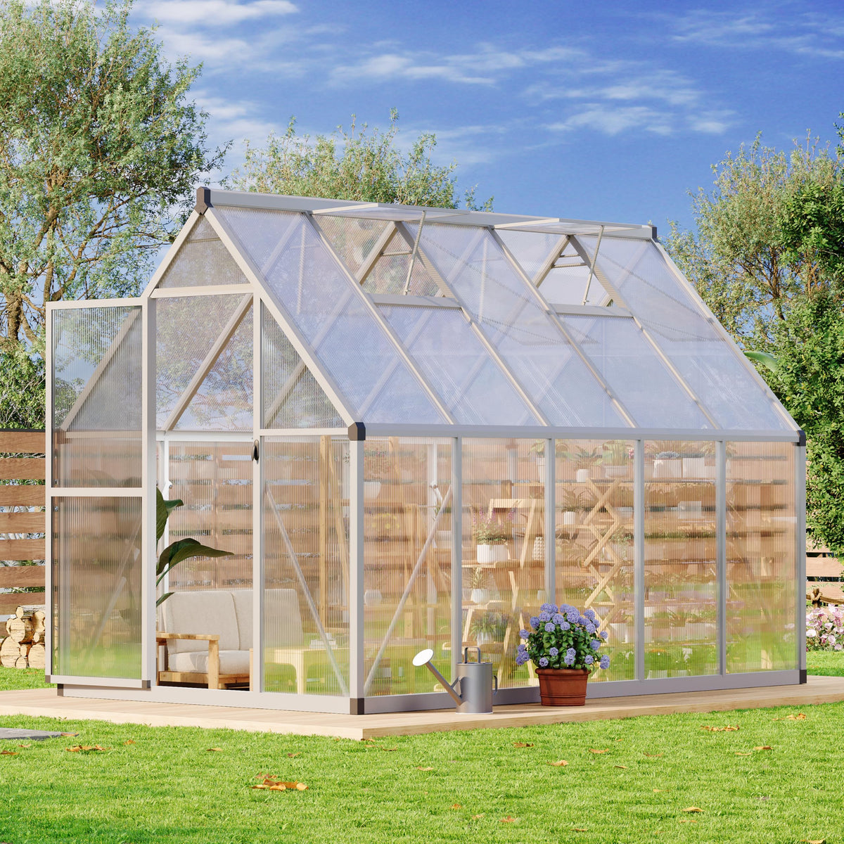 6x9 ft Outdoor Walk-in Greenhouse Aluminum Frame Polycarbonate Panel