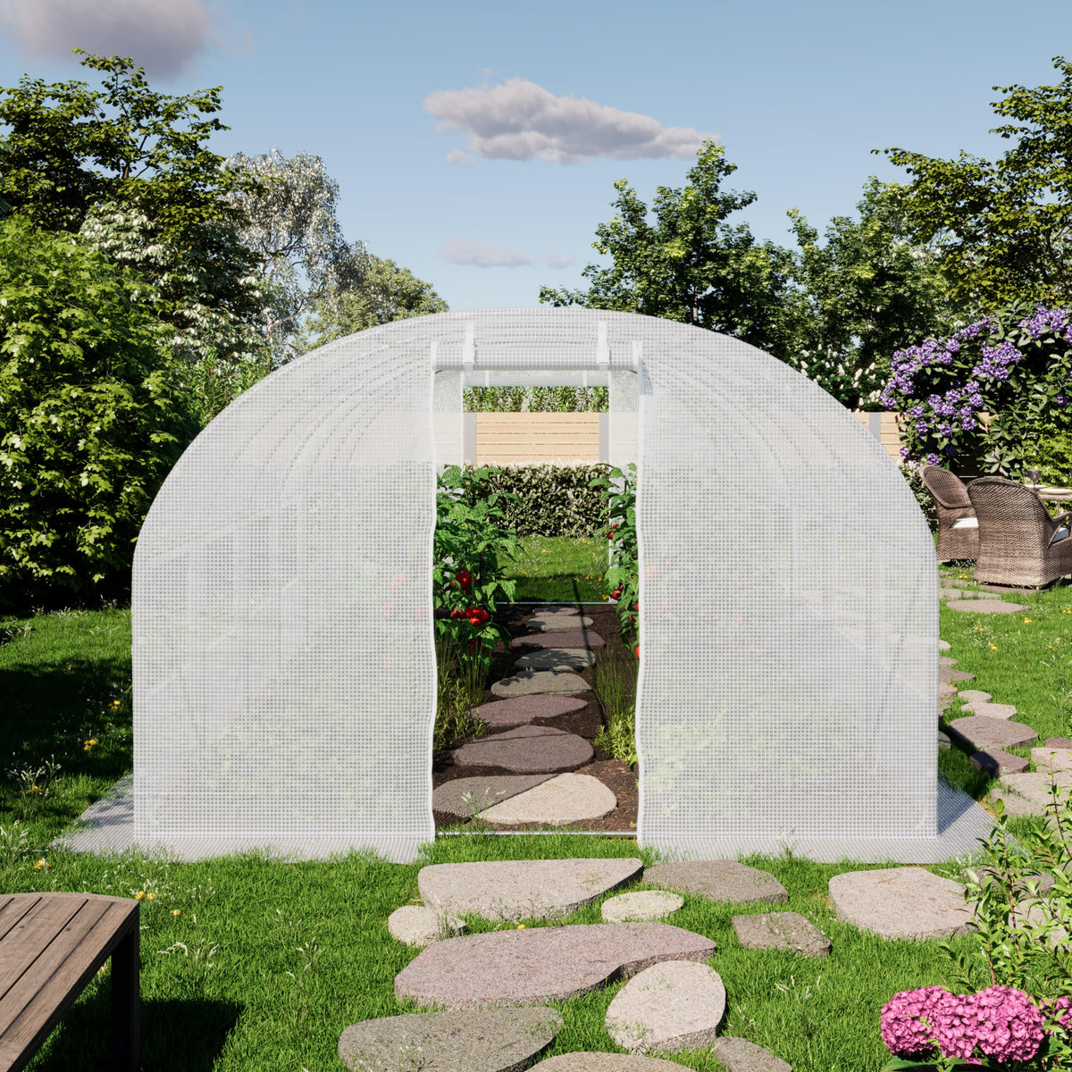 TOOLPORT 10x20 ft Tunnel Greenhouse, 180g PE Cover, White