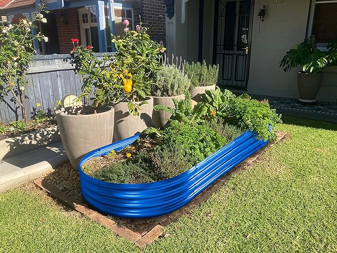 Land Guard Galvanized Raised Garden Bed Kit, Galvanized Planter Raised Garden Boxes Outdoor, Oval Large Metal Raised Garden Beds for Vegetables 4 x 2 x 1ft(1pcs) (Blue)…