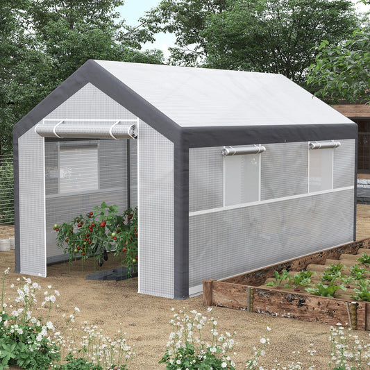 Outsunny 12' x 7' x 7' Greenhouse Walk-in Tunnel PE Cover Steel Frame White