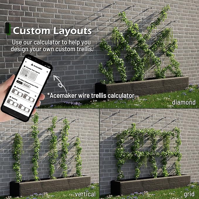 Acemaker Wire Trellis for Climbing Plants Outdoor, 30-Set Wall Wire Trellis Kit with 5/64"(2mm) x 150ft Stainless Steel Cable, T316 Espalier System for Fence and Garden DIY Projects