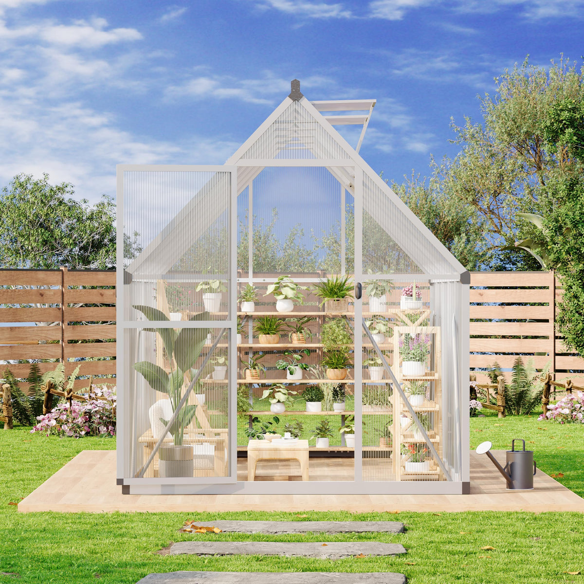6x9 ft Outdoor Walk-in Greenhouse Aluminum Frame Polycarbonate Panel