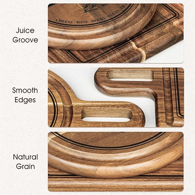GleeNflux Acacia Wood Charcuterie & Cheese Board Set, 2-Piece Mini Serving Boards for Cheese, Fruit, Nuts & Appetizers – Elegant Snack Boards for Entertaining & Gift Giving