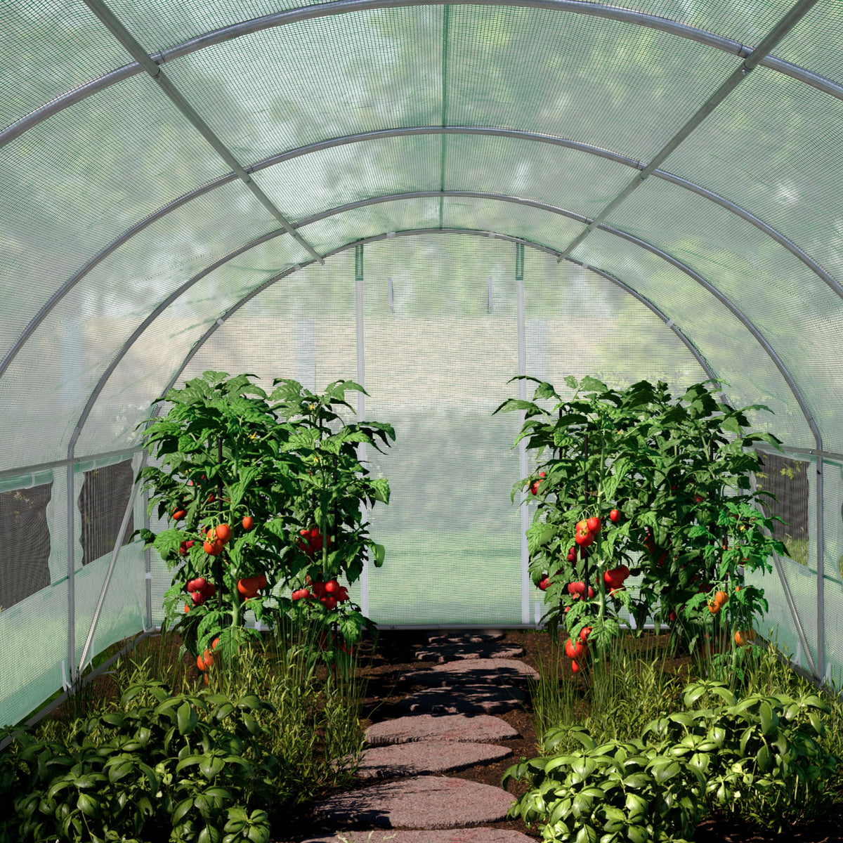TOOLPORT 10x20 ft Tunnel Greenhouse, 180g PE Cover, Green Transparent