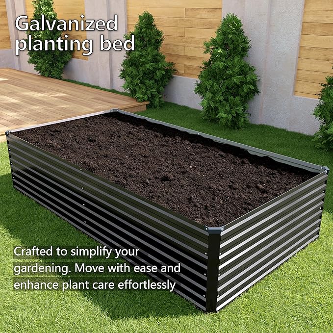 DIIYIV 12x4x2FT Galvanized Raised Garden Bed Kit,Vegetable Plant Boxes-Rectangle Metal Flower Box,Large Planter Raised Beds Outdoor Garden for Planting,Fruit,Herb-Black