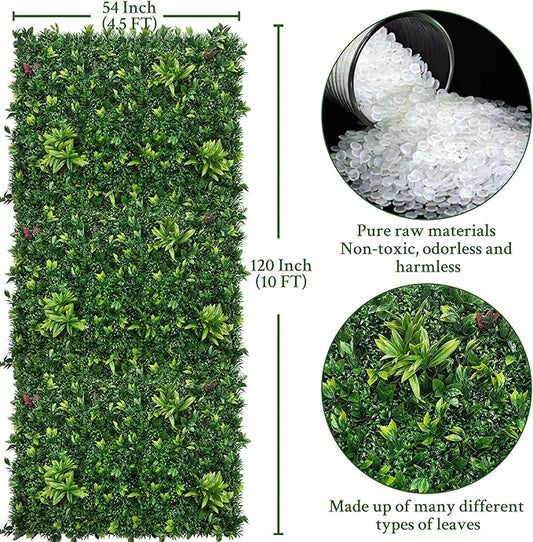 ODTORY Artificial Boxwood Panels: 54" x 120" (45 sqft) UV-Anti Fake Grass Ivy Privacy Hedge Greenery Backdrop Fence Wall Screen for Garden Fence Covering Privacy, Outdoor Indoor Home Decor