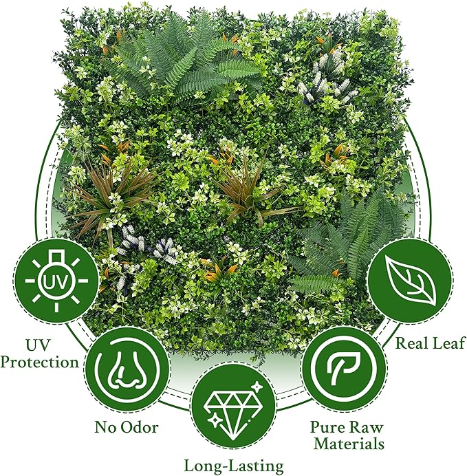 ODTORY Artificial Grass Boxwood Hedges Wall Panels: 20"x20" 12P UV-Anti Faux Greenery Fake Ivy Leaves Privacy Fence Screen Backdrop for Garden Covering Privacy, Outdoor Indoor Decor