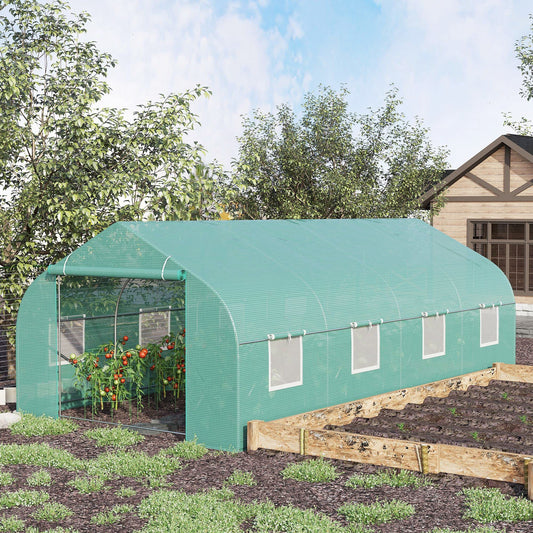 20' x 10' x 7' Walk-in Greenhouse Outdoor, Heavy Duty Tunnel Green House with Roll-up Windows, Zippered Door, PE Cover & Reinforced Steel Frame for Backyard Gardening