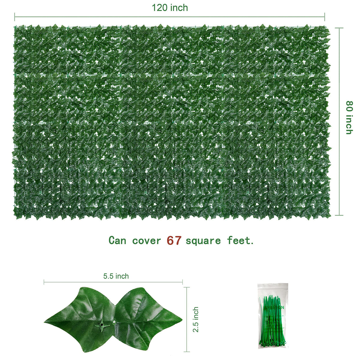 Balcony Privacy Screen, 80"x 120" Artificial Ivy Privacy Fence Panel