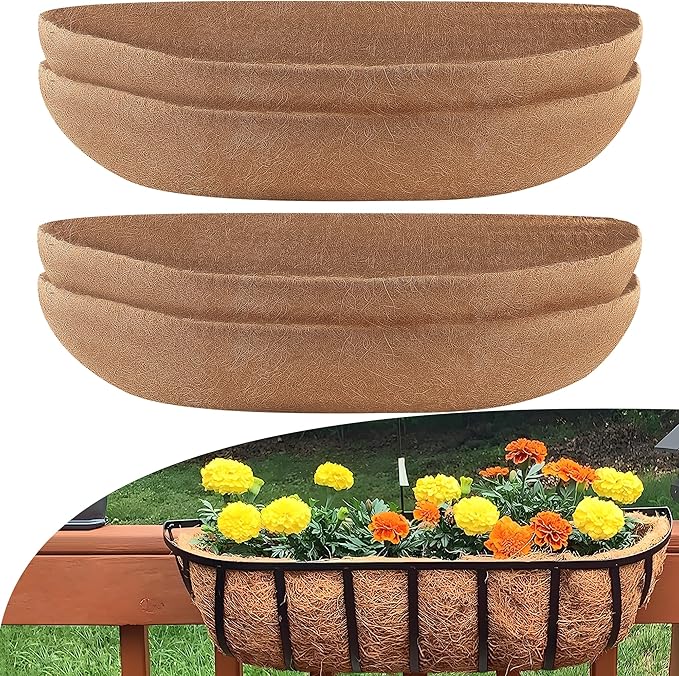 Coco Liners for Planters 24 Inch, 4 Pack Trough Window Box Liners, Coconut Fiber Liners for Planters Flower Baskets Garden Outdoor Plants