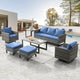 Belord 7 Piece Outdoor Furniture Patio Wicker Sofa Set, Oversize Outdoor Swivel Rocker Chairs with Rattan Ottomans, Conversation Sets Patio Furniture Come with Removable Washable Cushion Blue