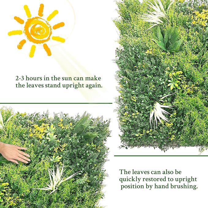 ODTORY Artificial Grass Wall Boxwood Panels: 40" x 40" (11.5 sqft) Greenery Ivy Privacy Fence Faux Backdrop with UV Protection Vine Leaf Hedge for Garden Covering Privacy, Home Decor
