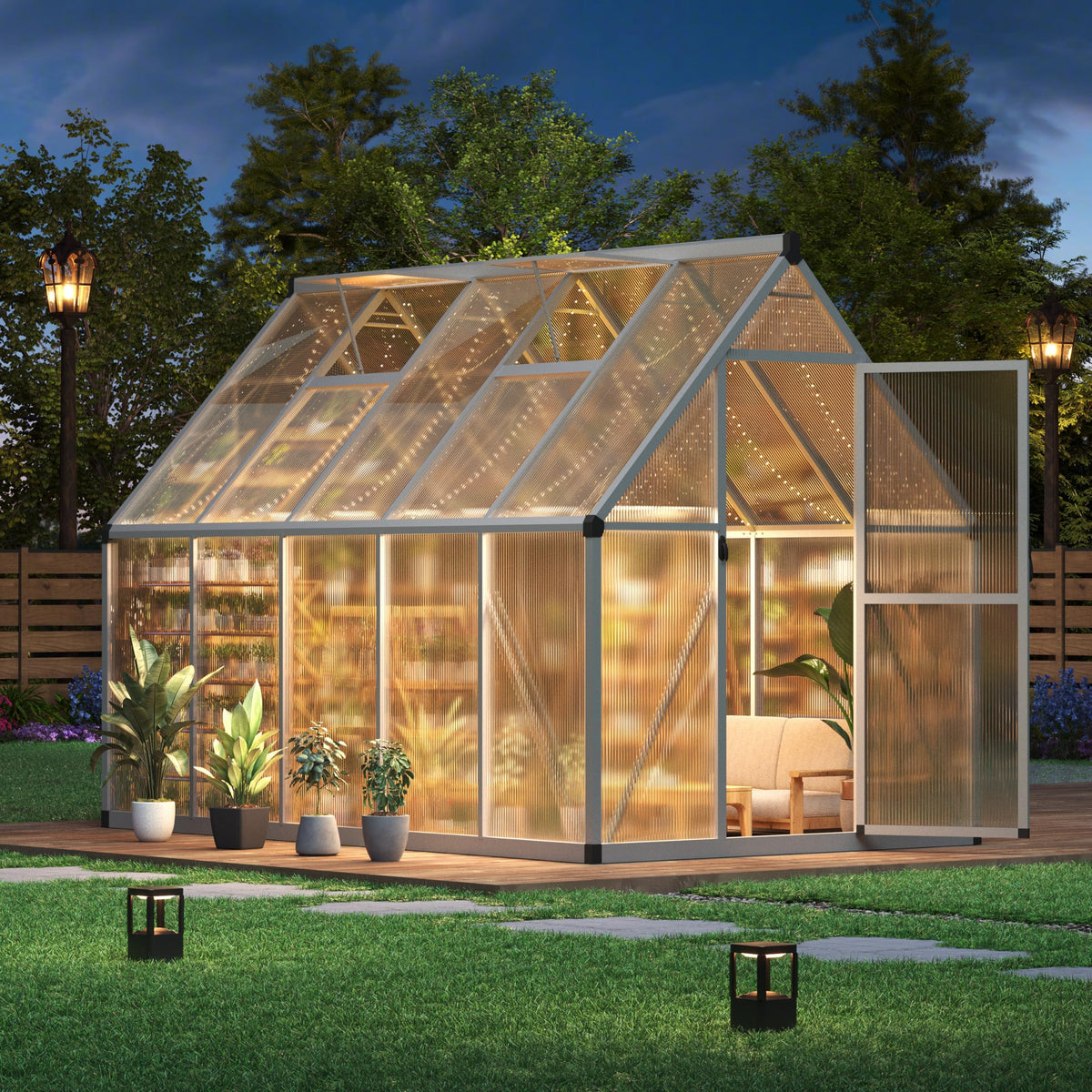 6x9 ft Outdoor Walk-in Greenhouse Aluminum Frame Polycarbonate Panel