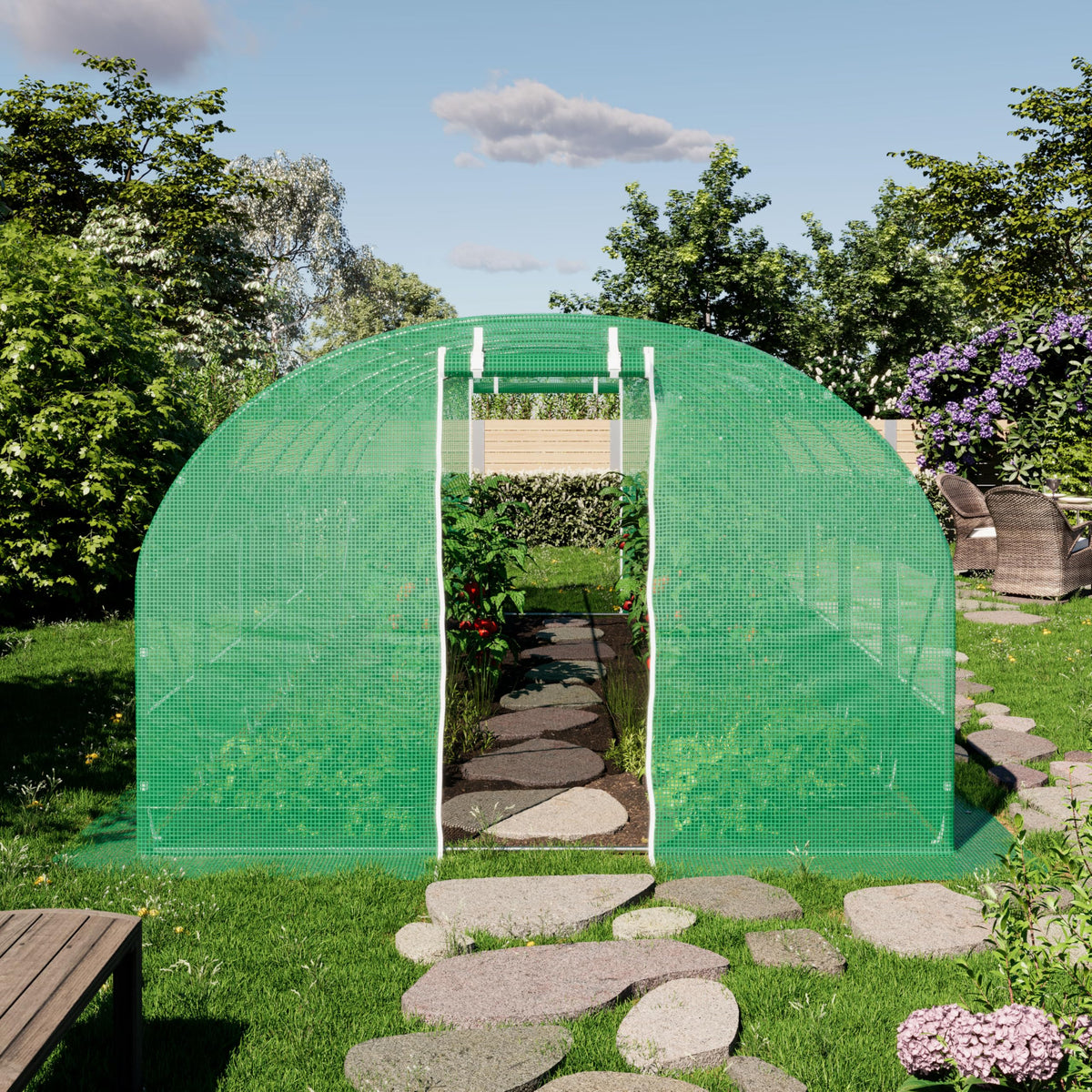 TOOLPORT 10x20 ft Tunnel Greenhouse, 180g PE Cover, Green Transparent