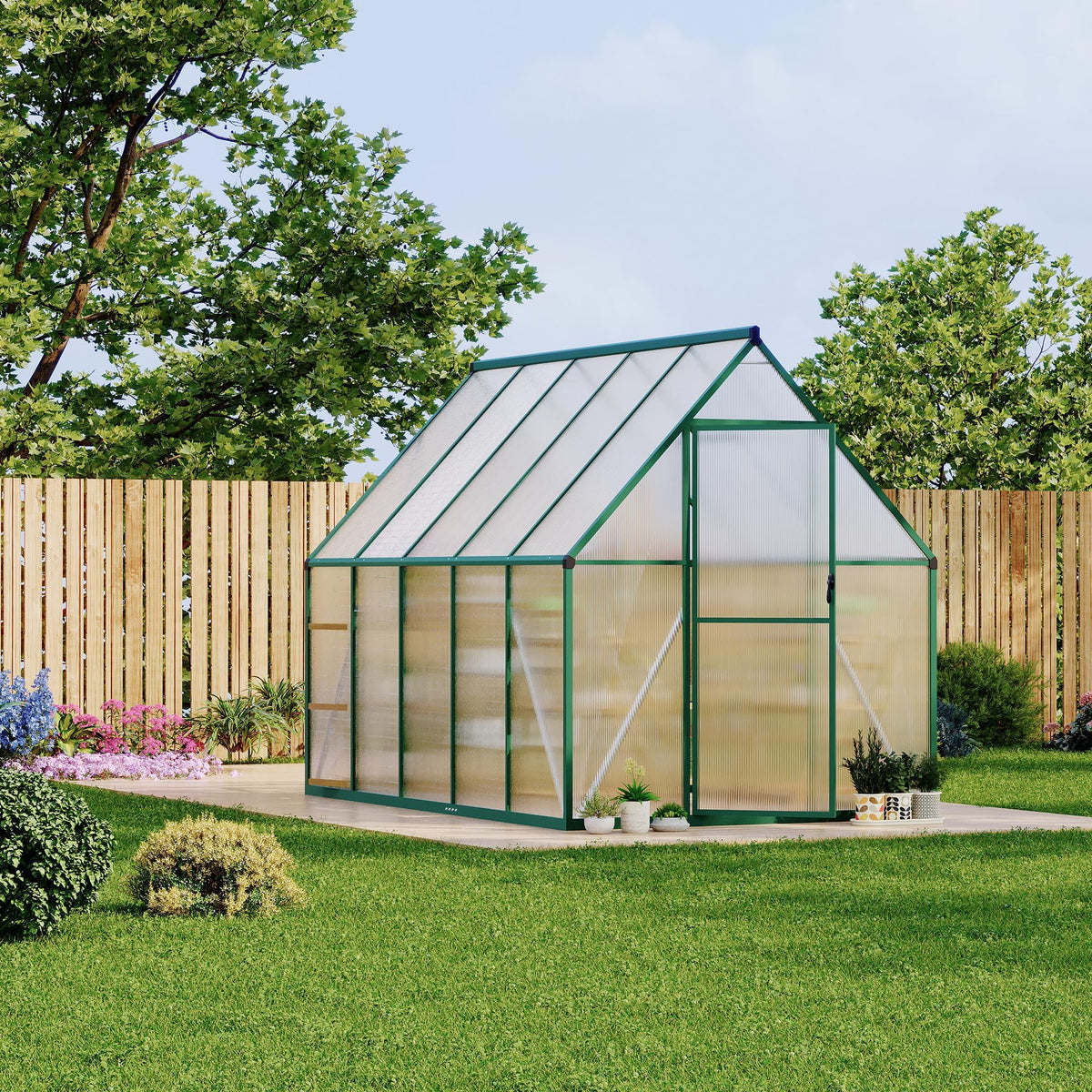 6x9 ft Outdoor Walk-in Greenhouse Aluminum Frame Polycarbonate Panel