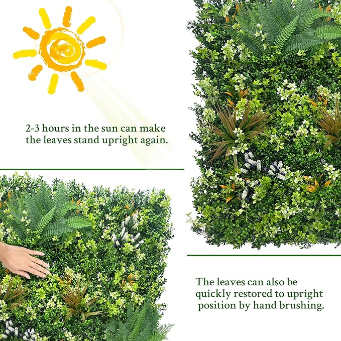 ODTORY Artificial Grass Boxwood Hedges Wall Panels: 20"x20" 12P UV-Anti Faux Greenery Fake Ivy Leaves Privacy Fence Screen Backdrop for Garden Covering Privacy, Outdoor Indoor Decor