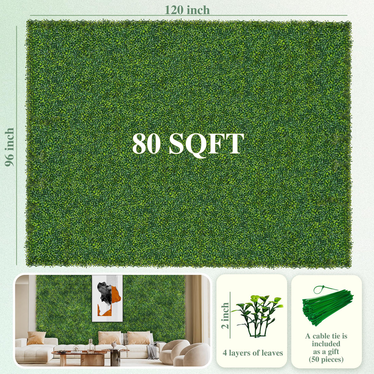 ODTORY Artificial Boxwood Roll Panel 96X120 in (80 sqft) Greenery Backdrop