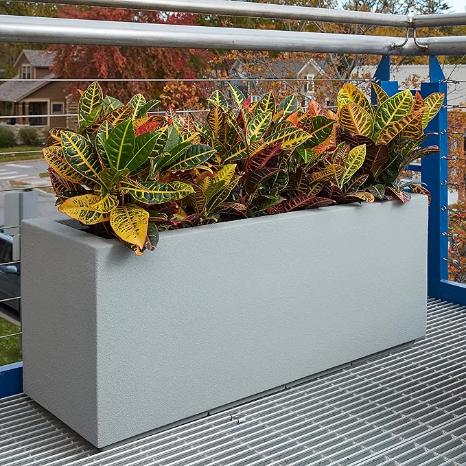 PolyStone Milan Tall Modern Outdoor/Indoor Rectangular Trough Planter, 46" L X 17" W X 19" H, Lightweight, Heavy Duty, Weather Resistant, Polymer Finish, Commercial and Residential (Concrete Gray)