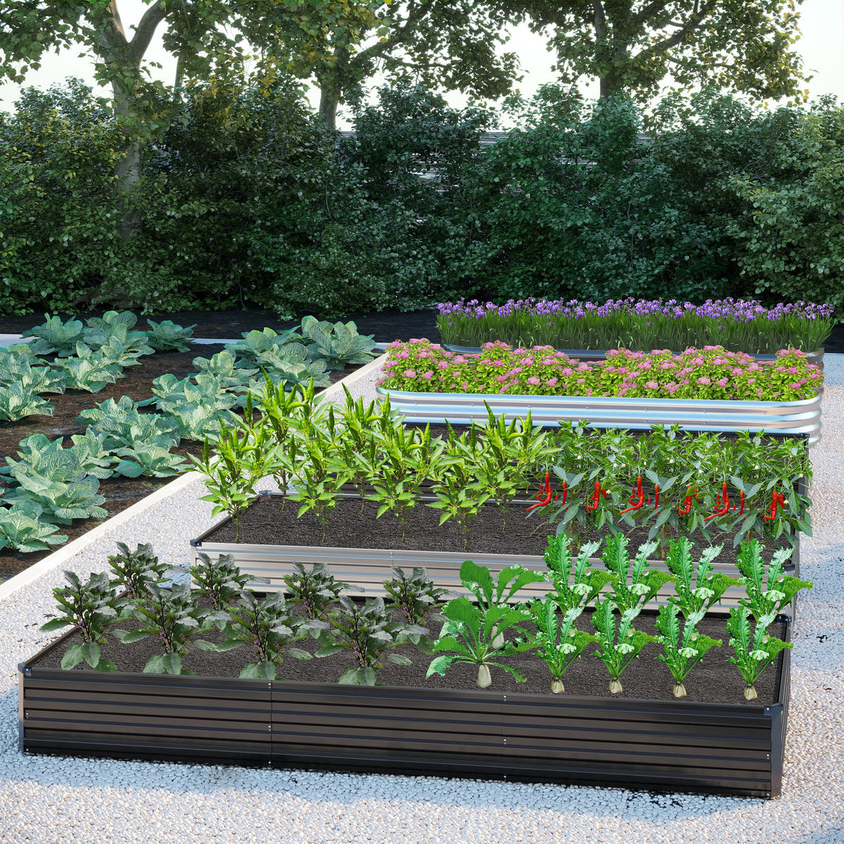 DIIYIV 12x2x1FT Galvanized Raised Garden Bed Kit,Vegetable Boxes-Rectangle Metal Flower Box,Large Planter Raised Beds Outdoor Garden for Planting,Fruit,Herb-Black